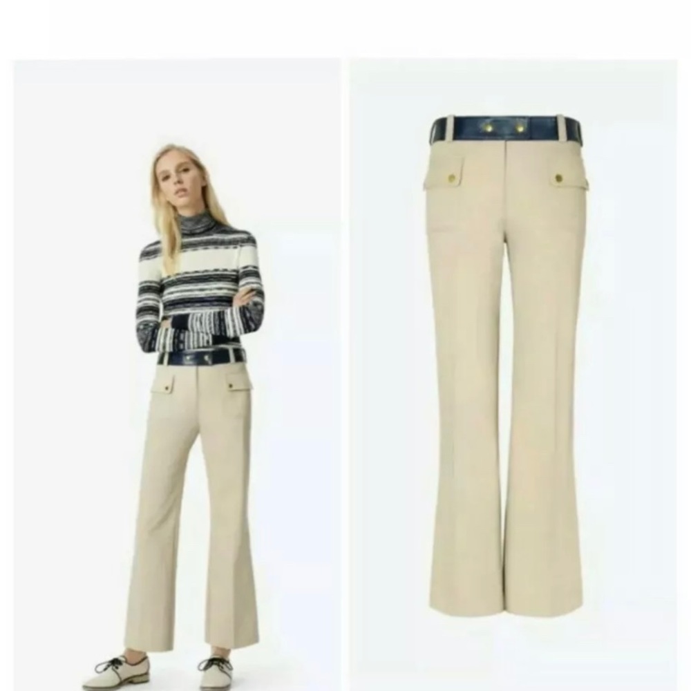 EUC Tory Burch Wide Leg Safari Leather Trim Pant